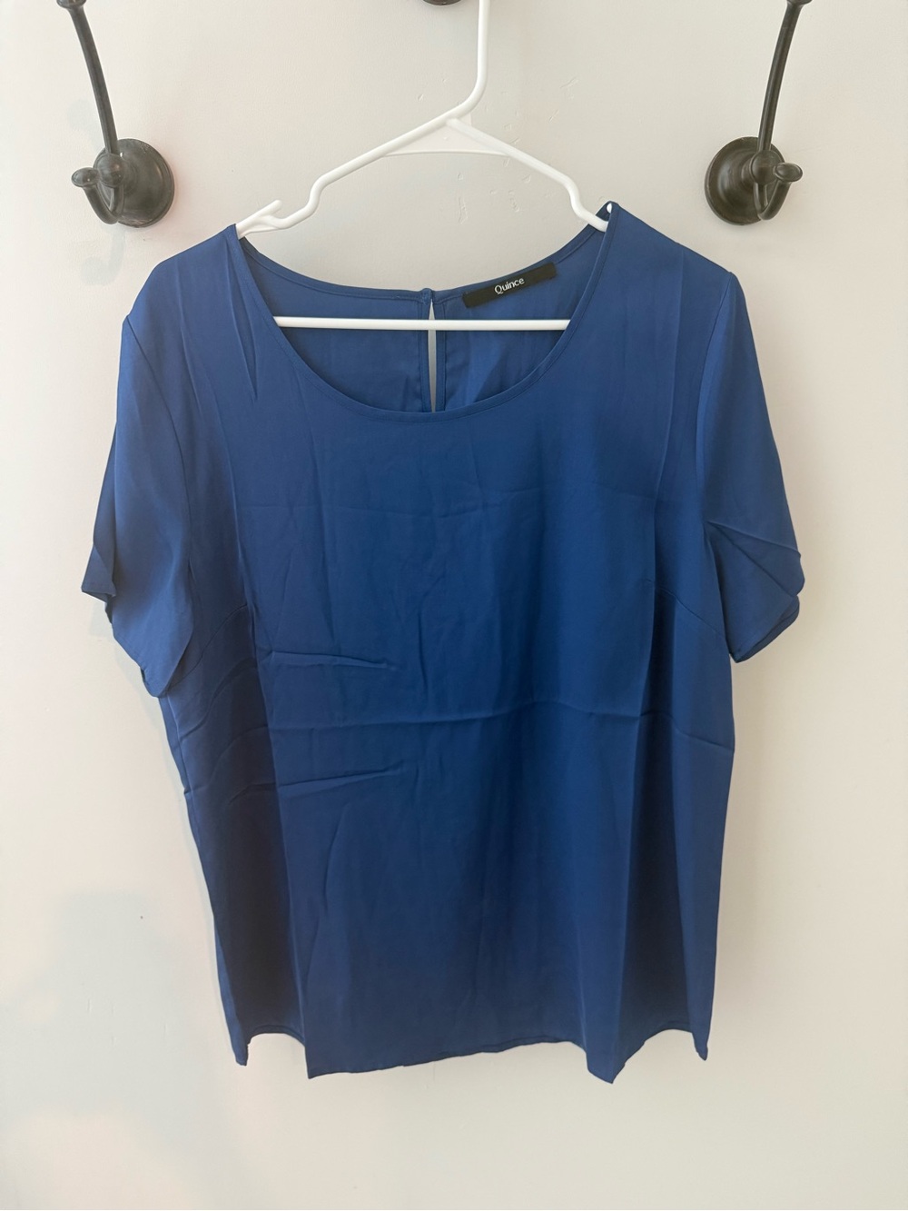 Quince Deep Blue Short Sleeve Scoop Neck Blouse